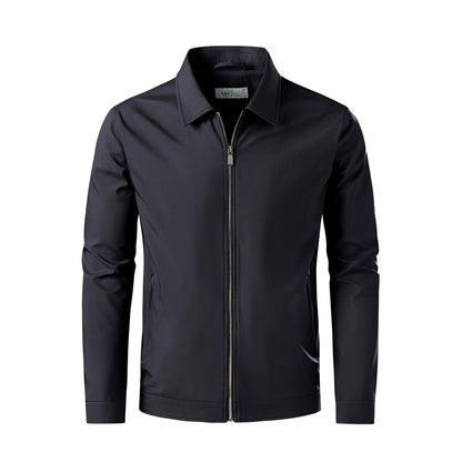 Men's Lightweight Casual Windbreaker Laydown Collar Zipper Pocket Coat Fall Spring Golf Work Dress Business