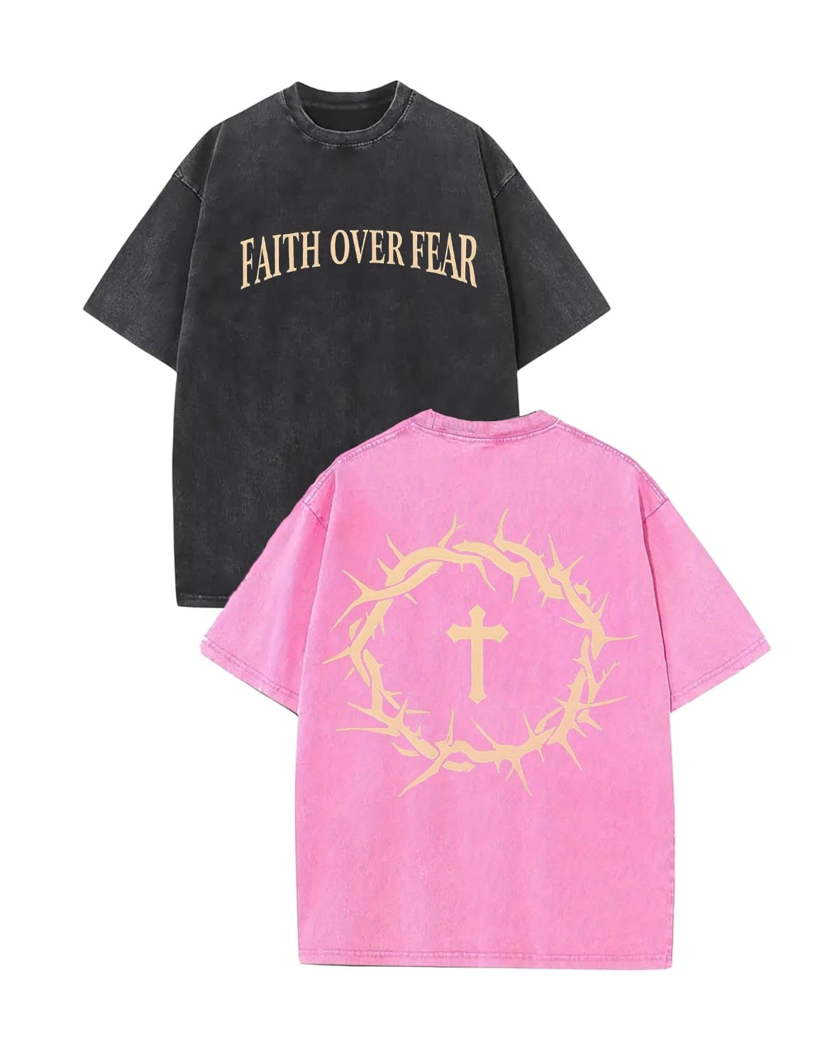 2 Packs Christian T Shirts for Men Oversized Tee Graphic Apparel Acid Washed Baggy Gym Top