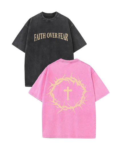 2 Packs Christian T Shirts for Men Oversized Tee Graphic Apparel Acid Washed Baggy Gym Top