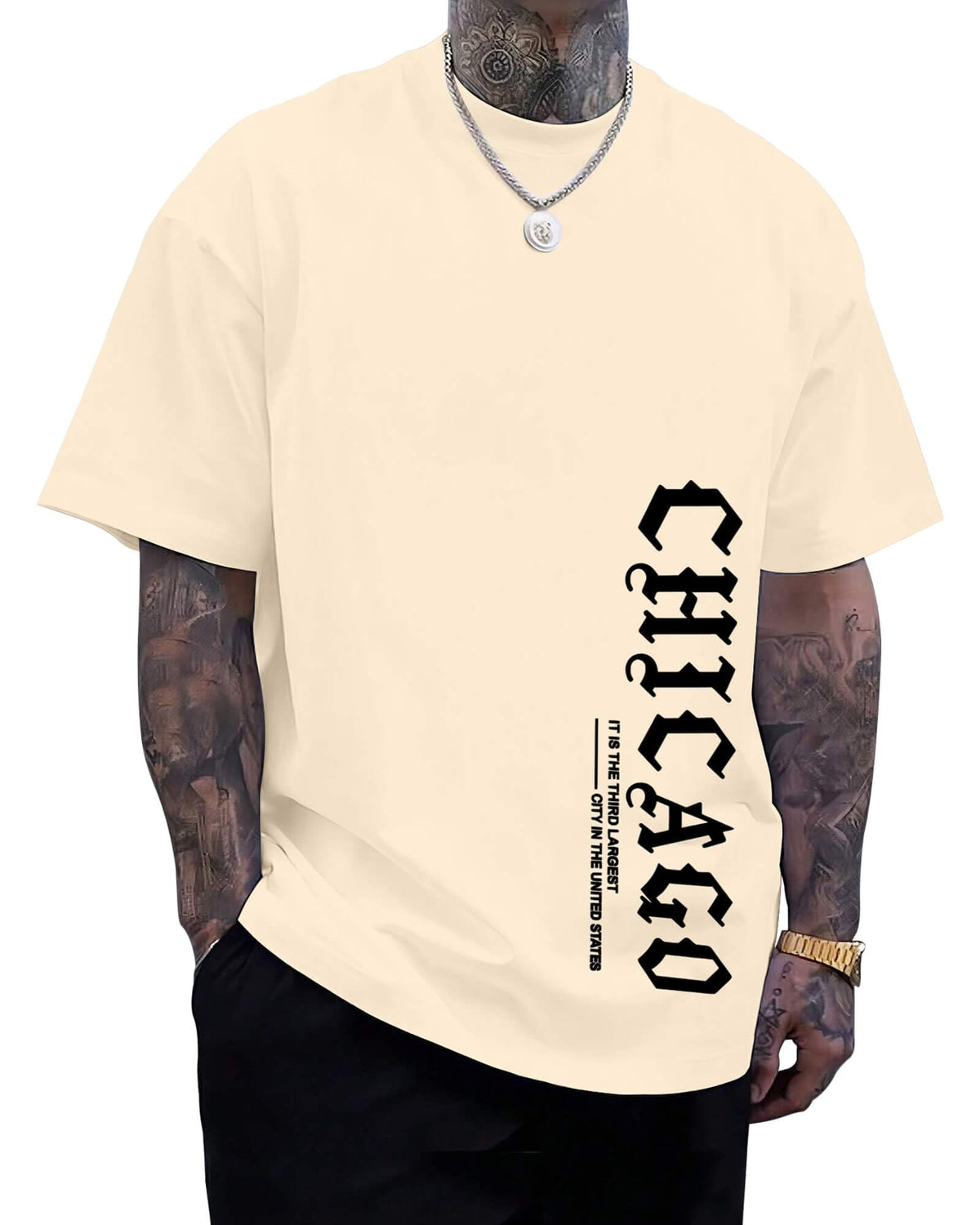 Aiyino Men's Chicago Graphic Tee – Gothic City 100% Cotton Casual Top