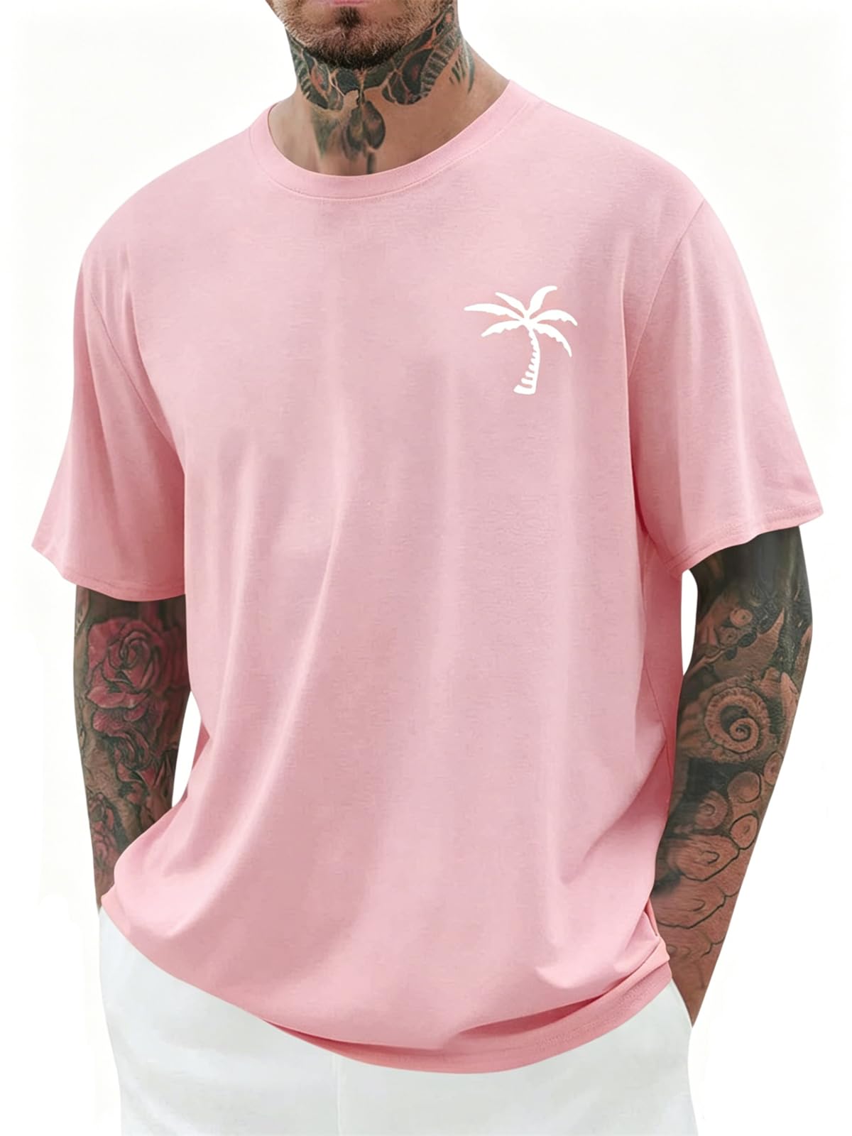 Mens Short Sleeve T-Shirt Graphic Loose Fit Tee Crew Neck Palm Tree Summer Shirts