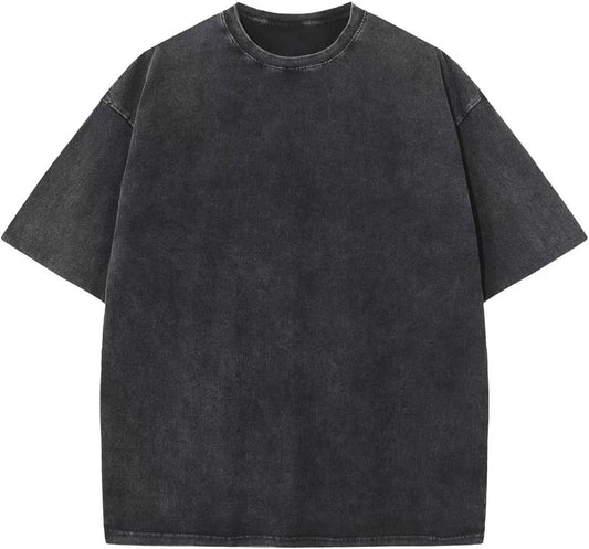 Men's Cotton T-Shirts Oversized Unisex Short Sleeves Casual Loose Wash Solid Basic Tee Tops