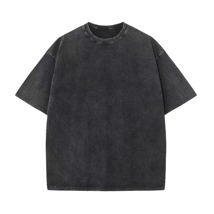 Men's Cotton T-Shirts Oversized Unisex Short Sleeves Casual Loose Wash Solid Basic Tee Tops