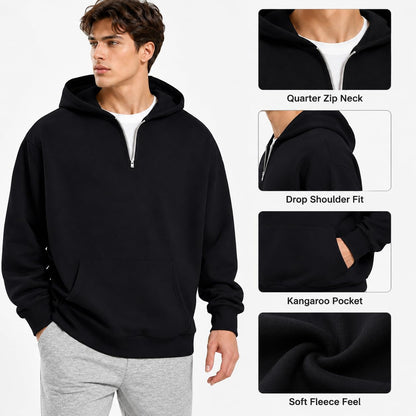 Men'S Quarter Zip Up Hoodies Fall Winter Jackets Drop Shoulder Sweatshirt