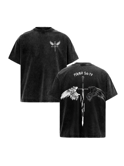 Men's Oversized Heavyweight T-Shirt Acid Wash Graphic Tee Heavyweight Cotton Streetwear Retro Angel Cross Print