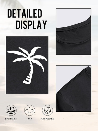 Mens Short Sleeve T-Shirt Graphic Loose Fit Tee Crew Neck Palm Tree Summer Shirts