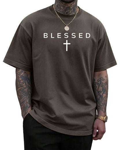 KUYIGO Mens Blessed Cross Graphic T Shirt Christian Faith Tee