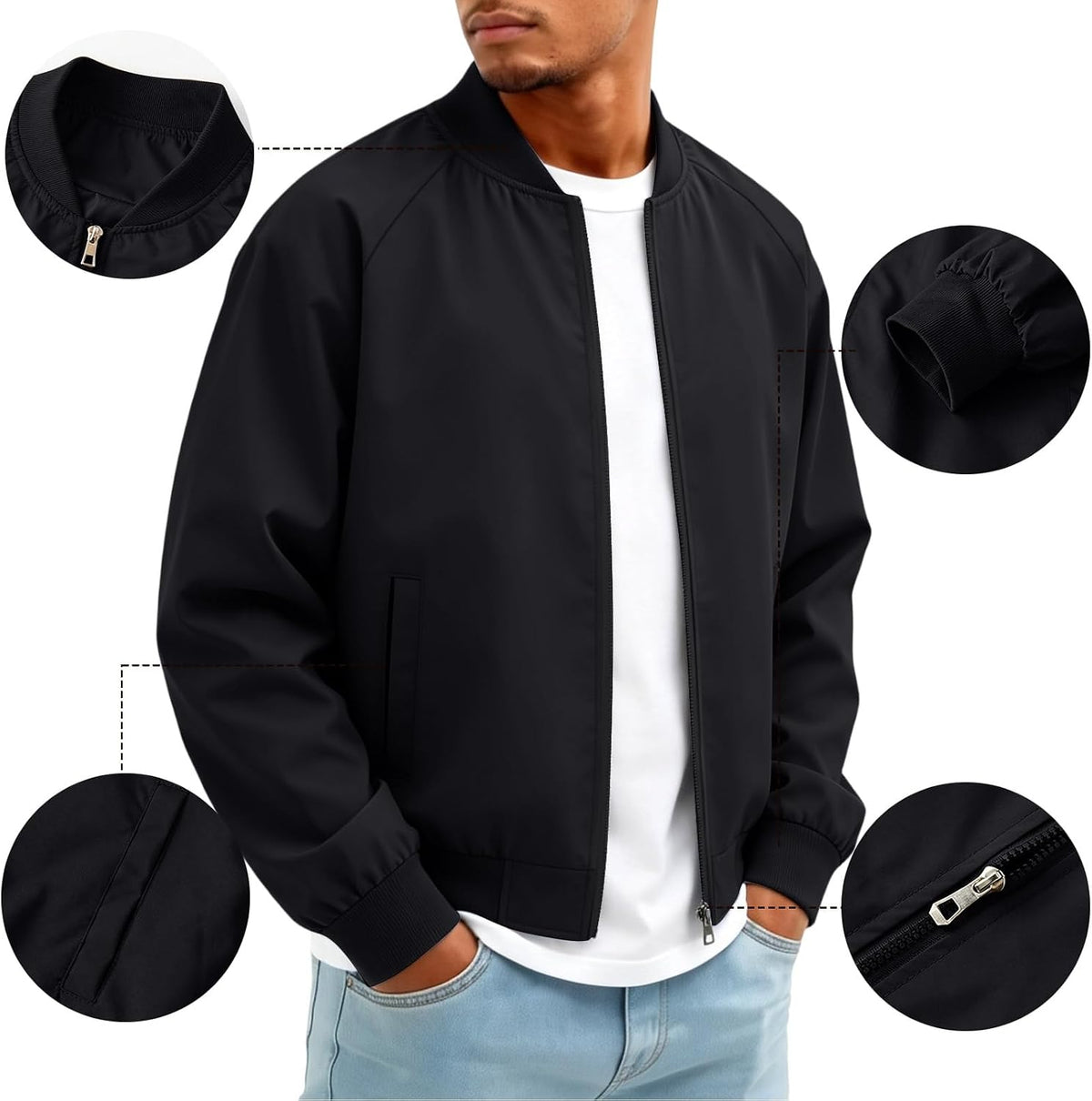Bomber Jacket Men Casual Lightweight Zip Up Windbreaker Jackets