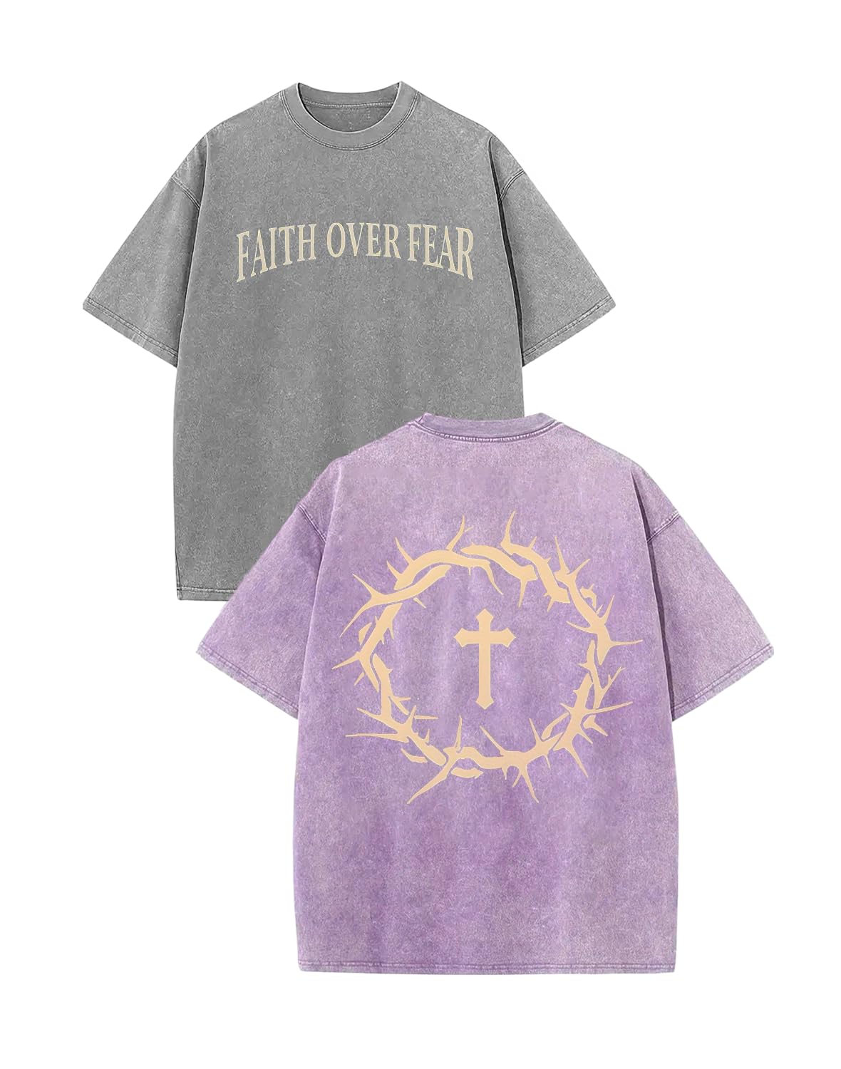 2 Packs Christian T Shirts for Men Oversized Tee Graphic Apparel Acid Washed Baggy Gym Top