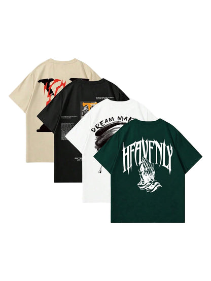 VIPWOLF Men's 4 Piece Y2K Graphic Tees Shorts Sleeve Cool T-Shirts Top