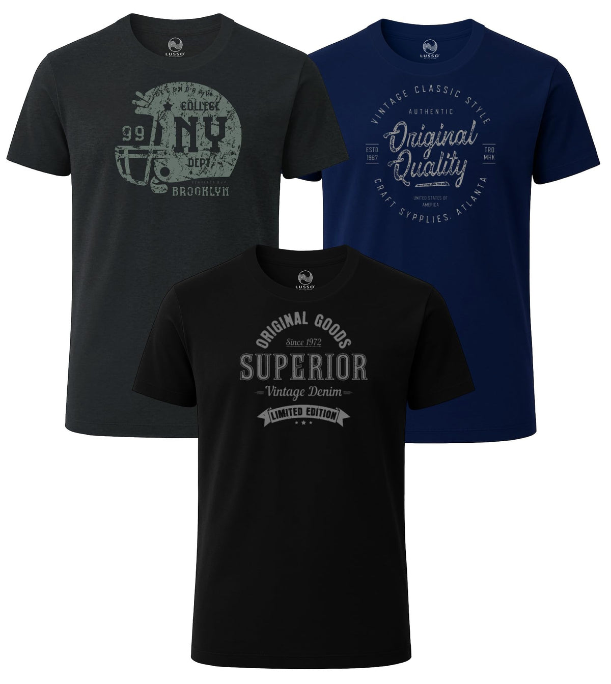 3 Pack Men's Graphic Short Sleeve Crewneck T-Shirts, 100% Cotton Casual Round Neck Printed Tees