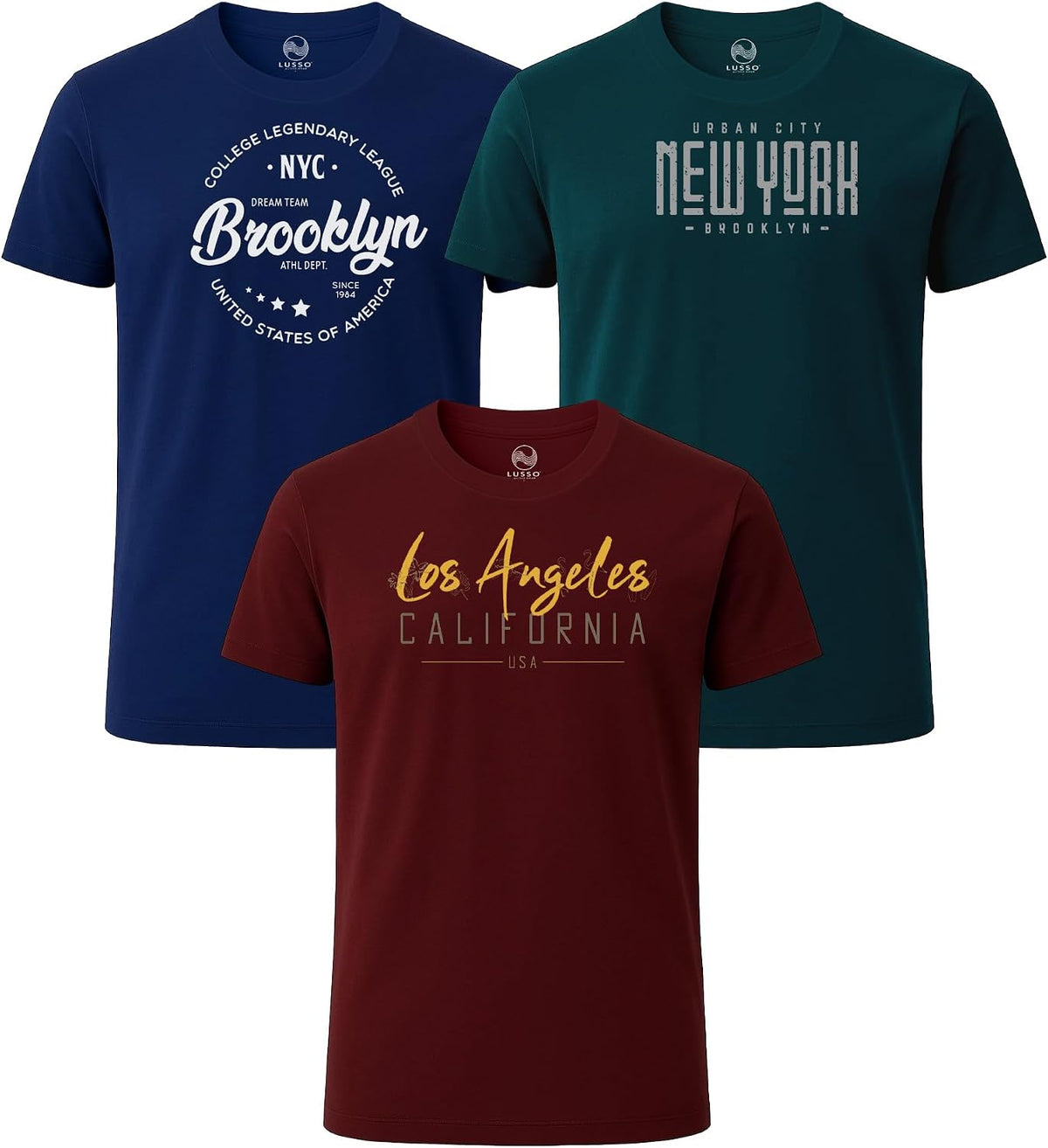 3 Pack Men's Graphic Short Sleeve Crewneck T-Shirts, 100% Cotton Casual Round Neck Printed Tees