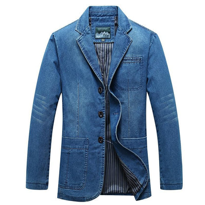 Men's Blazer Cotton Suit Sport Coat Classic Denim Casual Busniess Jacket