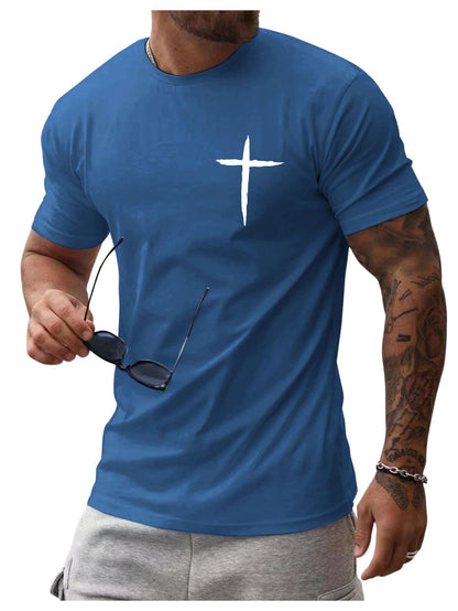 Floerns Men's Cross Print Short Sleeve T Shirt Crewneck Tee Shirts