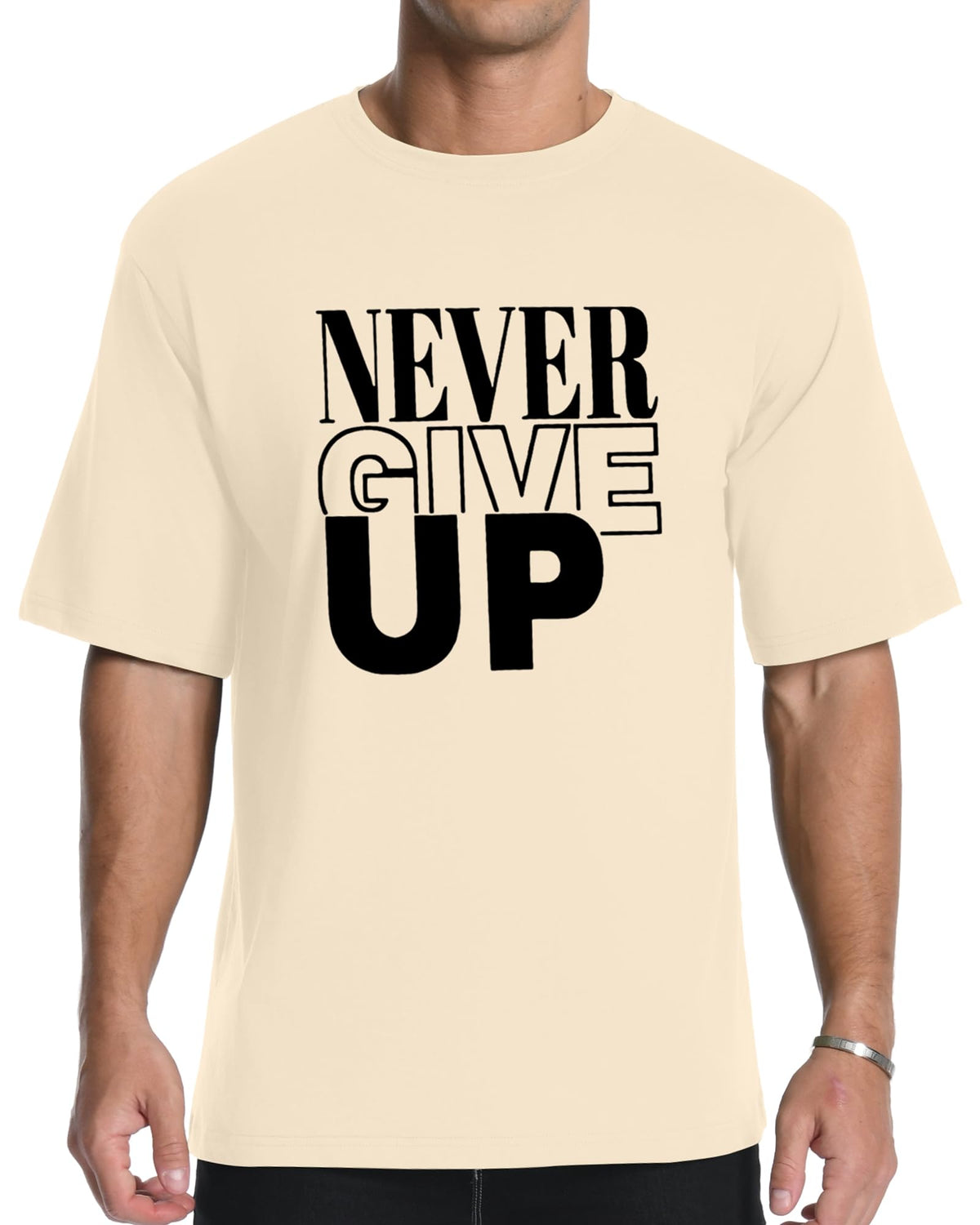 Aiyino Men's Never Give Up Tee – Bold Slogan Graphic