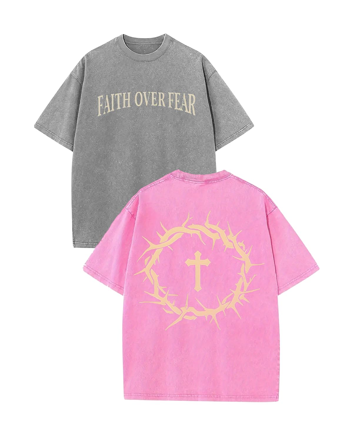 2 Packs Christian T Shirts for Men Oversized Tee Graphic Apparel Acid Washed Baggy Gym Top
