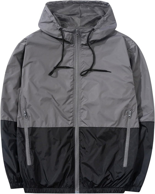 Men's Lightweight Windbreaker Jackets Outdoor Hooded Pocket Raincoat Jacket