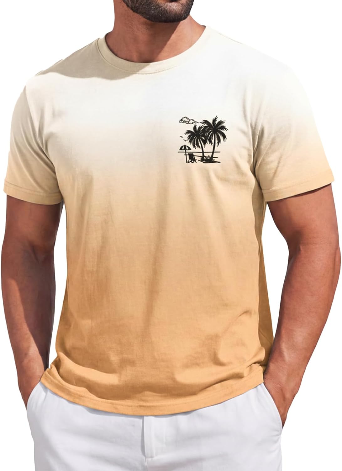Runcati Mens Short Sleeve T-Shirts Gradient Graphic Vintage Hawaiian Tee