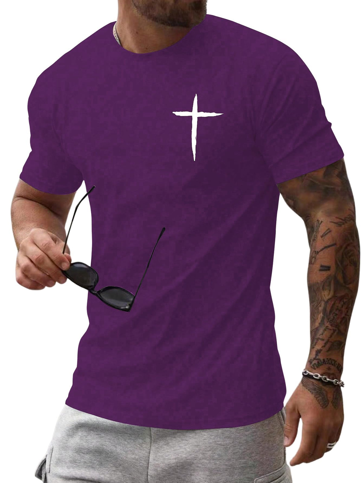 Floerns Men's Cross Print Short Sleeve T Shirt Crewneck Tee Shirts