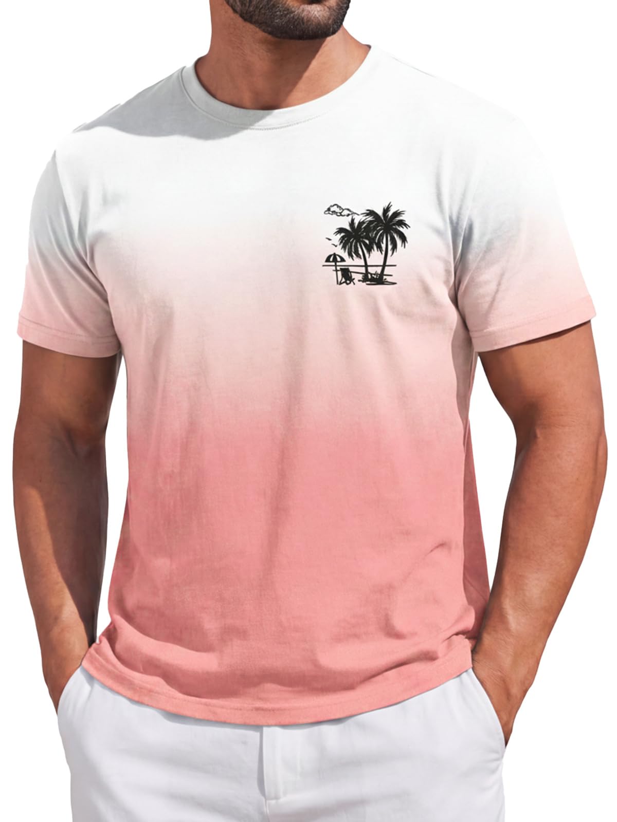 Runcati Mens Short Sleeve T-Shirts Gradient Graphic Vintage Hawaiian Tee