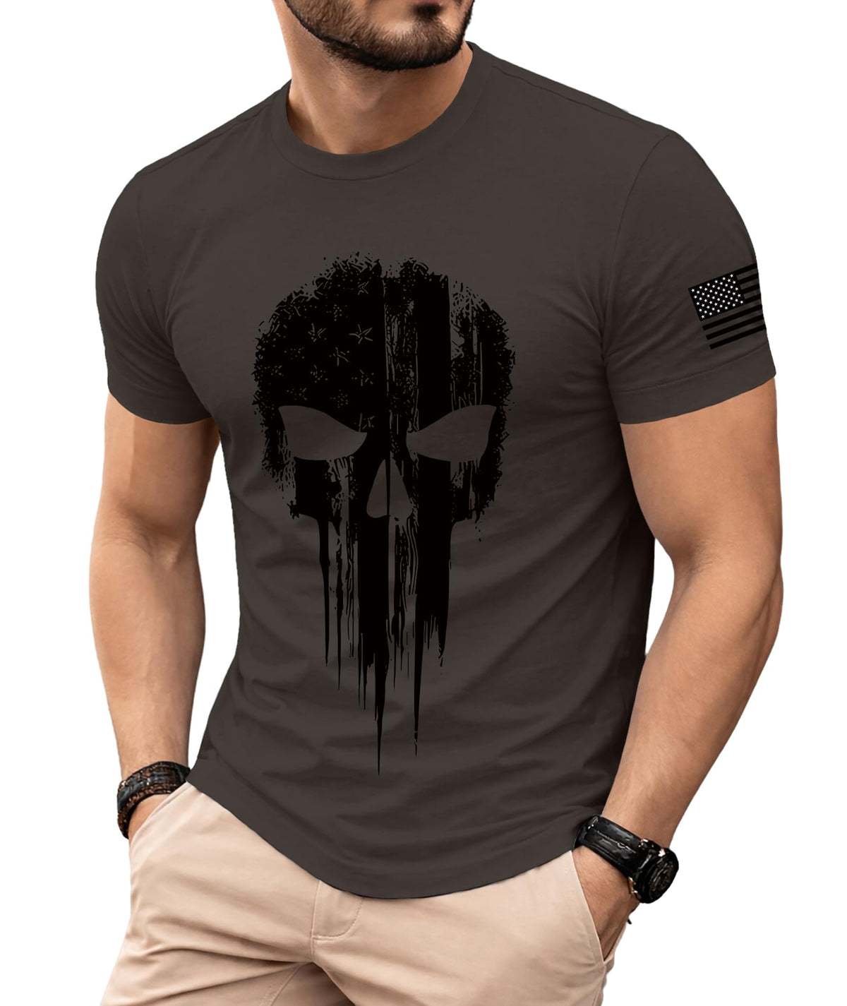 KESIHAN Men's American Flag Skull Graphic T Shirt Vintage USA Retro Tee