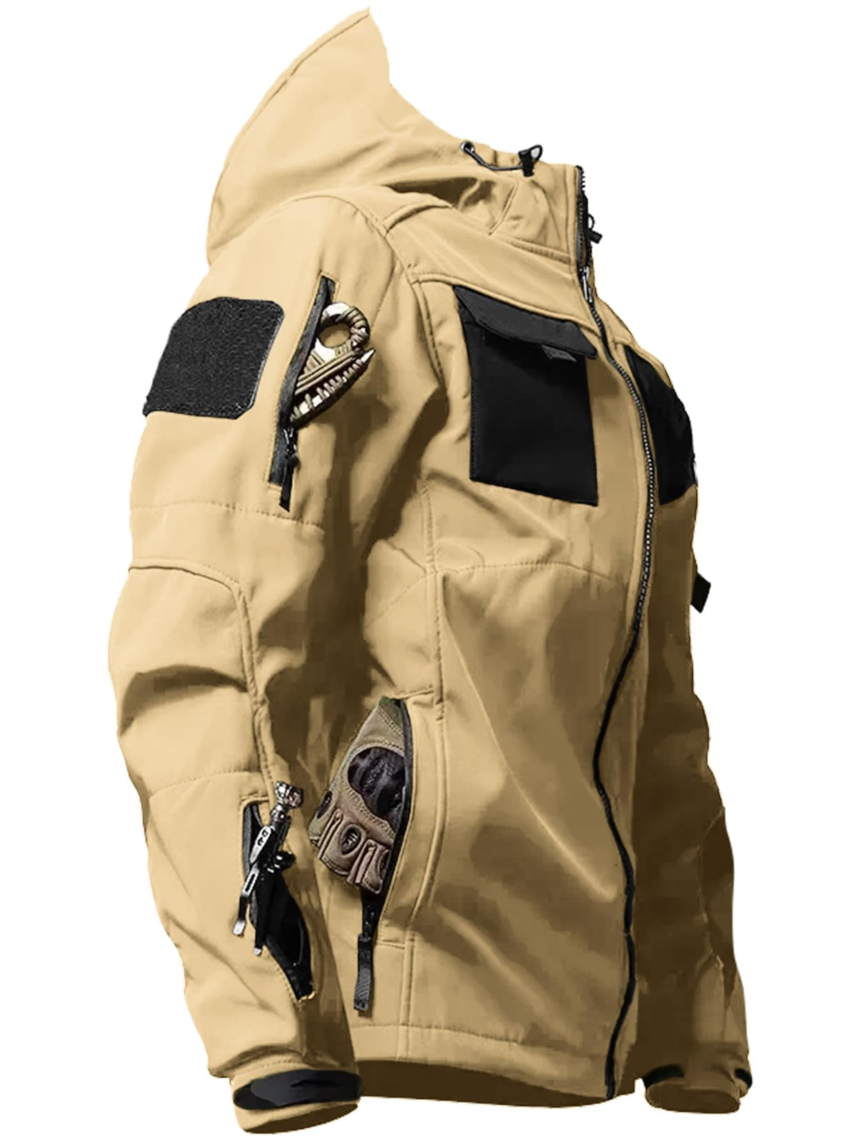 Men's Tactical Soft Shell Jacket Lightweight Water-Resistant Spring Fall Windbreaker Zip up Hooded Coat with Pockets