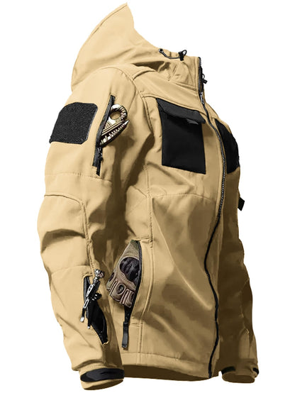 Men's Tactical Soft Shell Jacket Lightweight Water-Resistant Spring Fall Windbreaker Zip up Hooded Coat with Pockets