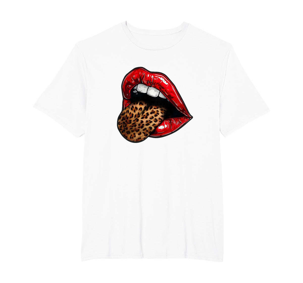 Red Lips Leopard Tongue - Vintage Animal Print Graphic T-Shirt