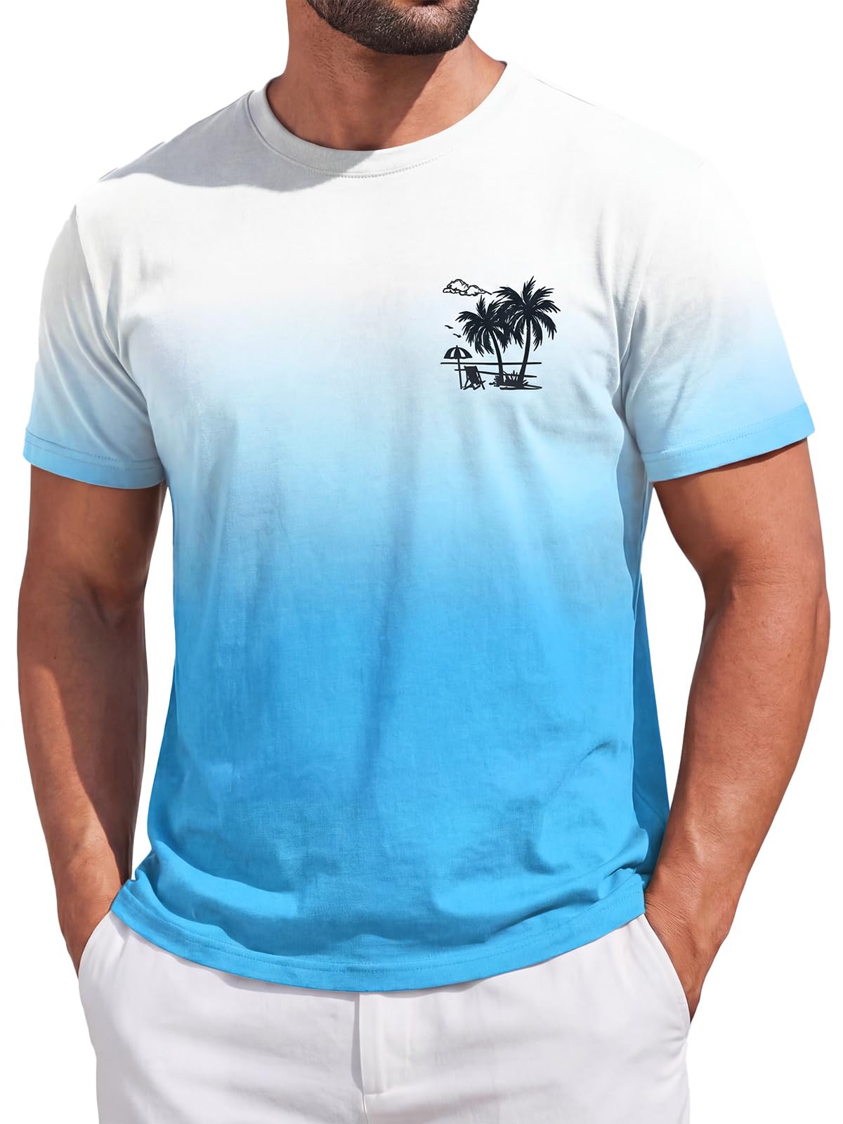 Runcati Mens Short Sleeve T-Shirts Gradient Graphic Vintage Hawaiian Tee