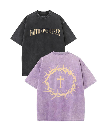 2 Packs Christian T Shirts for Men Oversized Tee Graphic Apparel Acid Washed Baggy Gym Top