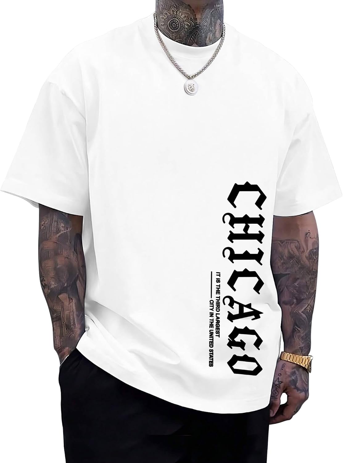 Aiyino Men's Chicago Graphic Tee – Gothic City 100% Cotton Casual Top