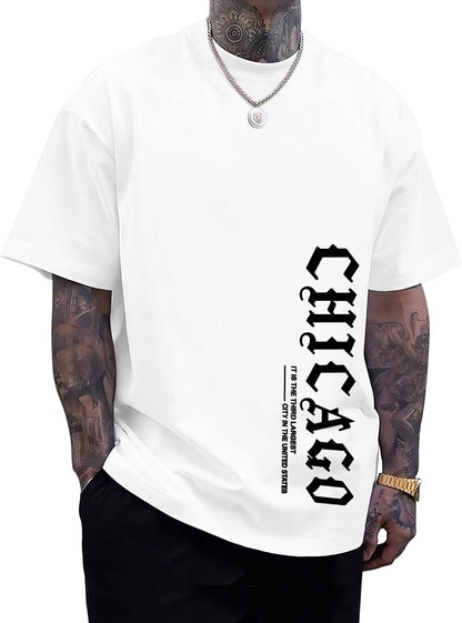 Aiyino Men's Chicago Graphic Tee – Gothic City 100% Cotton Casual Top