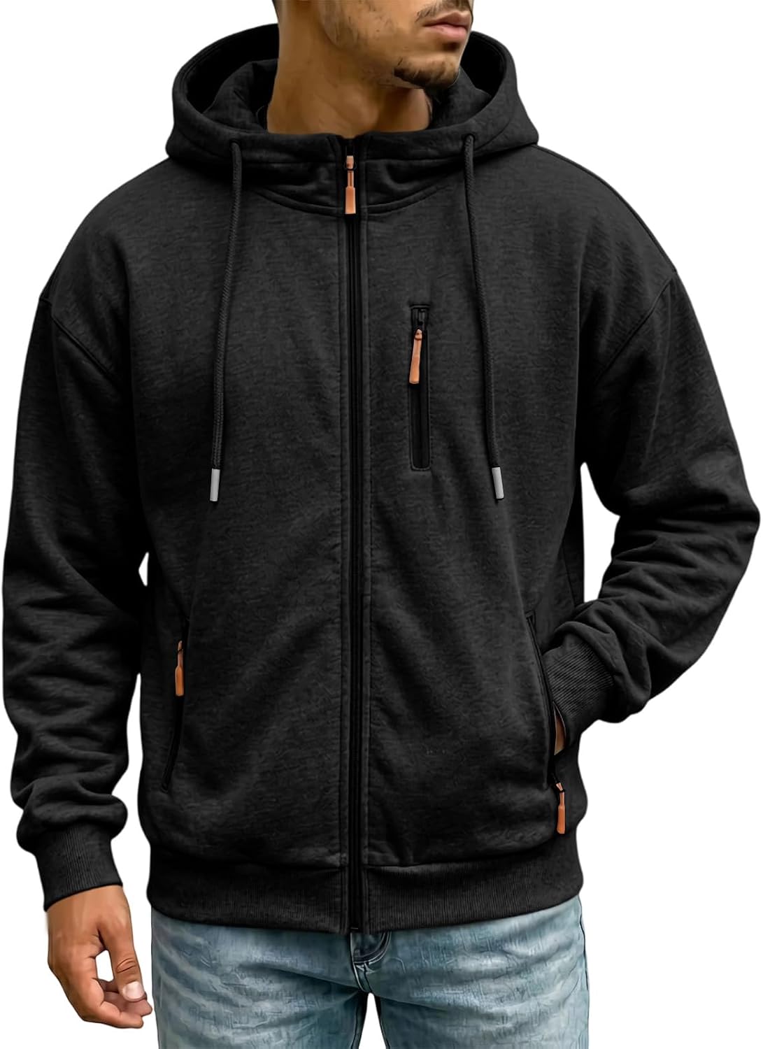 Mens Zip Up Hoodie Fall Essentials Jackets Light Weight Long Sleeve Hoodies