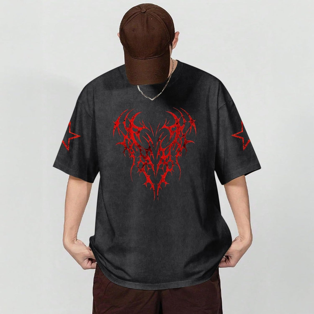 Men Graphic Tees Grunge Goth Punk Oversized Tshirts Emo Scene Gothic Shirts Y2k Streetwear Acid Wash T-Shirt