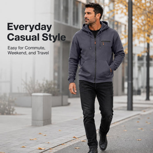 Zip Up Hoodie Men Fall Plain Hooded Sweatshirts Casual Jacket With Pockets