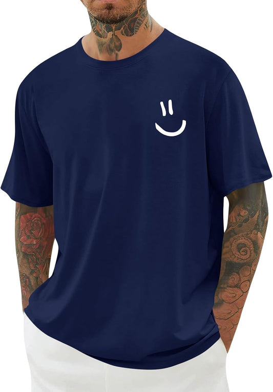 Mens Short Sleeve Graphic Tee Funny Smile Crew Neck T Shirts Loose Fit Summer Shirts