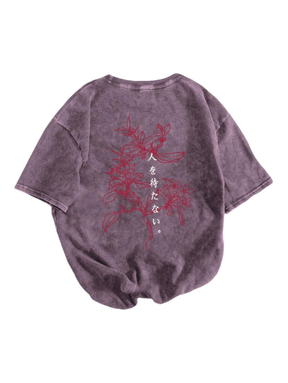 SHENHE Men's Vintage Washed T Shirt Japanses Graphic Tee Crew Neck Top