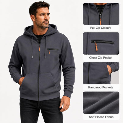 Zip Up Hoodie Men Fall Plain Hooded Sweatshirts Casual Jacket With Pockets