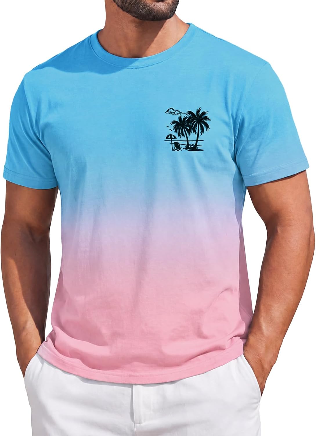 Runcati Mens Short Sleeve T-Shirts Gradient Graphic Vintage Hawaiian Tee