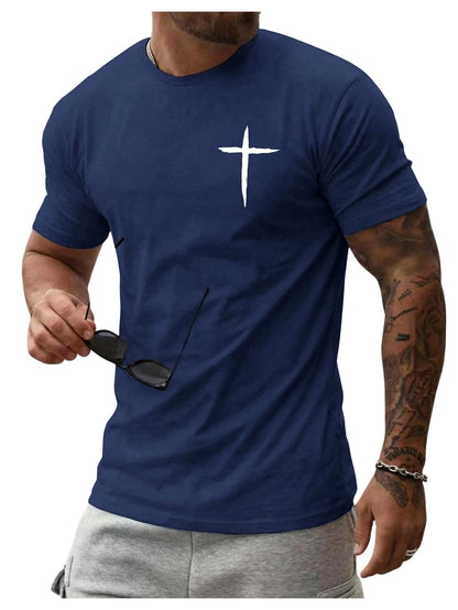 Floerns Men's Cross Print Short Sleeve T Shirt Crewneck Tee Shirts