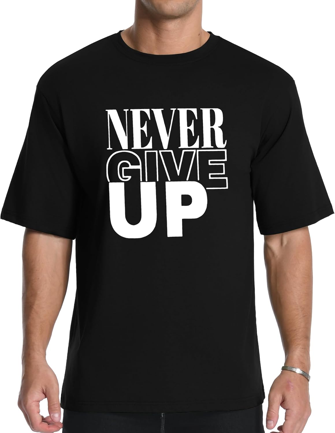 Aiyino Men's Never Give Up Tee – Bold Slogan Graphic
