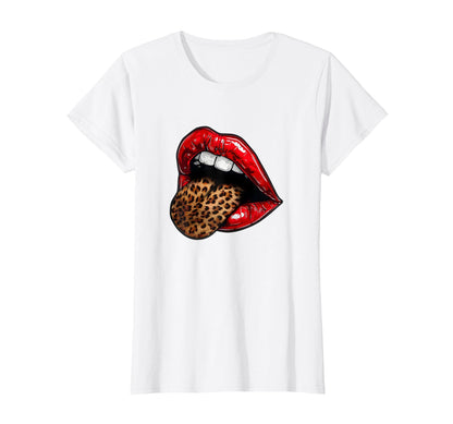 Red Lips Leopard Tongue - Vintage Animal Print Graphic T-Shirt