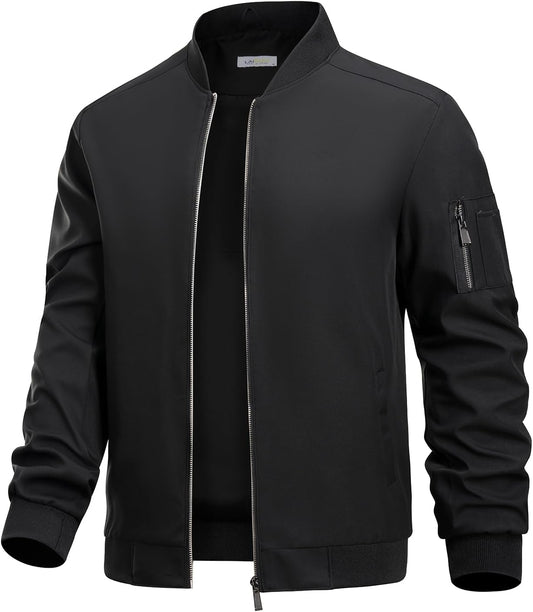 Men's Lightweight Bomber Jacket Windbreaker Causal with Multiple Pockets
