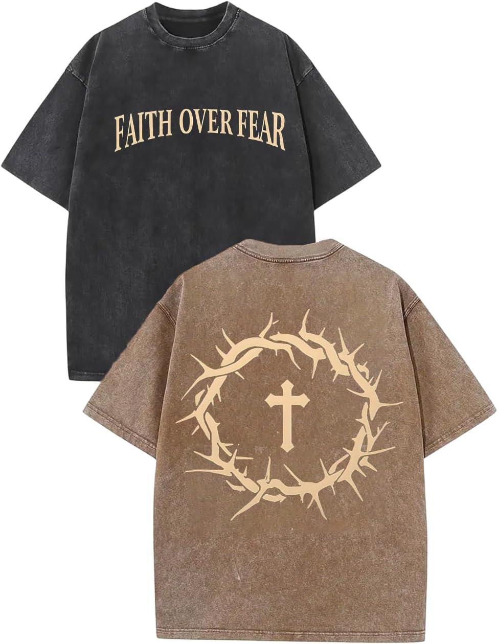2 Packs Christian T Shirts for Men Oversized Tee Graphic Apparel Acid Washed Baggy Gym Top