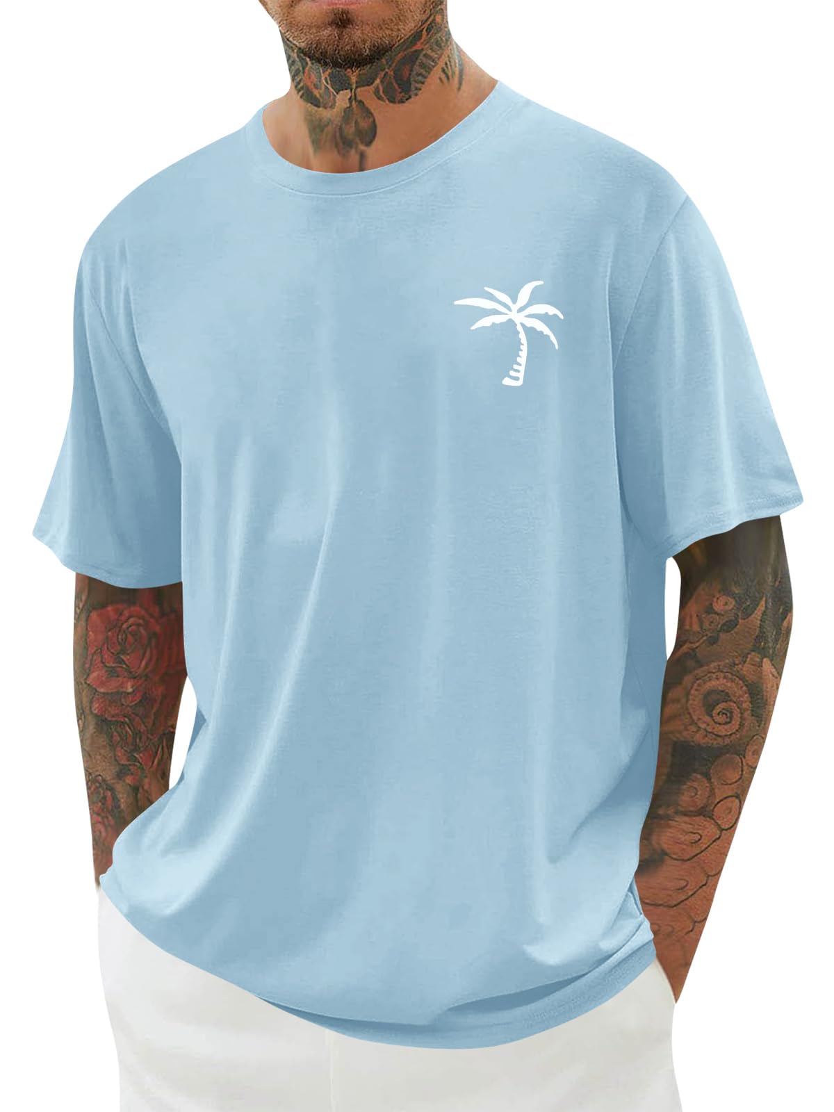 Mens Short Sleeve T-Shirt Graphic Loose Fit Tee Crew Neck Palm Tree Summer Shirts