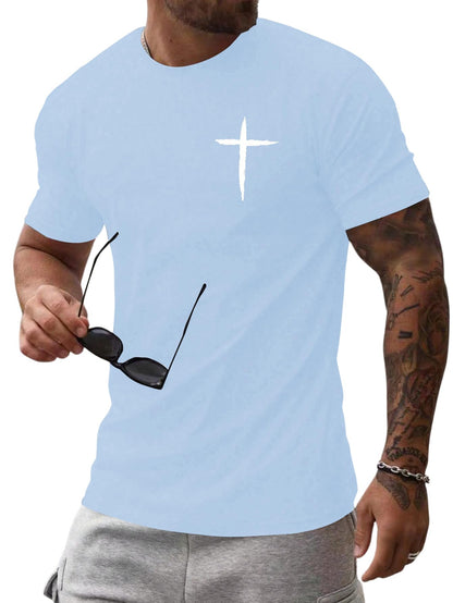 Floerns Men's Cross Print Short Sleeve T Shirt Crewneck Tee Shirts