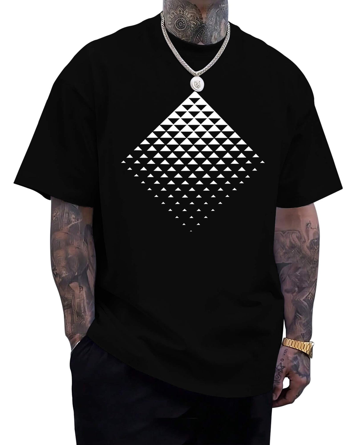 Aiyino Men's Triangle Geometric Tee – Gradient Art 100% Cotton Casual Top