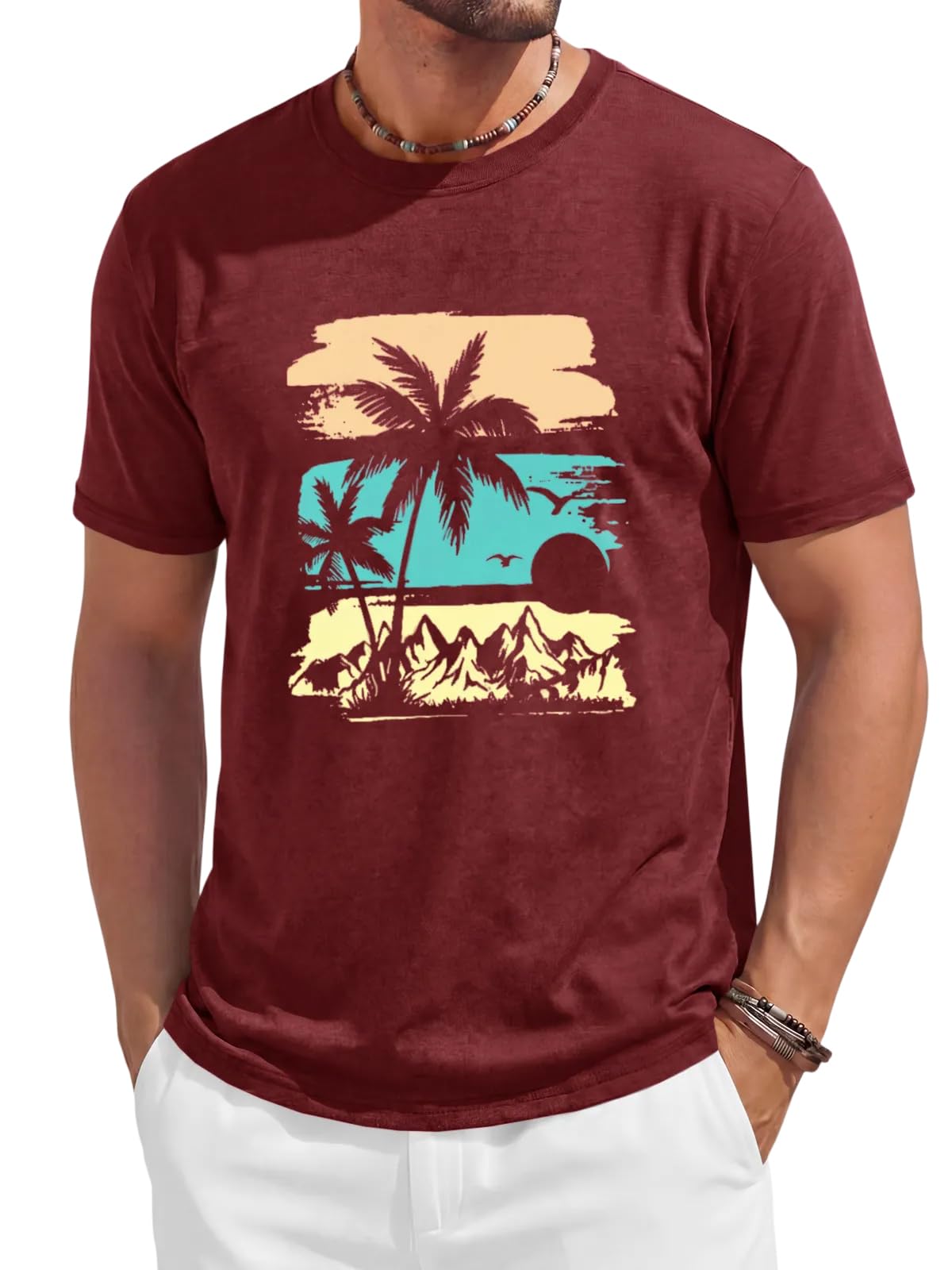 Runcati Mens Short Sleeve T-Shirts Casual Crewneck Graphic Printed Tees
