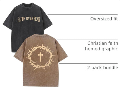 2 Packs Christian T Shirts for Men Oversized Tee Graphic Apparel Acid Washed Baggy Gym Top
