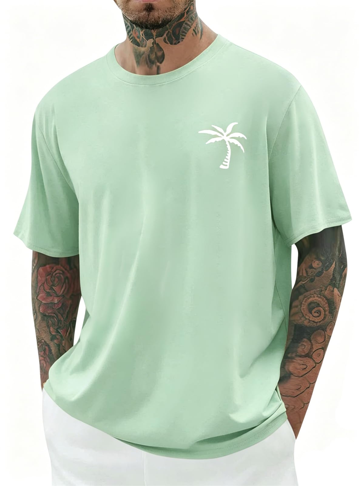 Mens Short Sleeve T-Shirt Graphic Loose Fit Tee Crew Neck Palm Tree Summer Shirts
